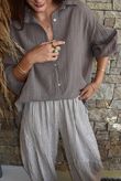 Sundaze Cheesecloth Chalk Stripe Boyfriend Shirt Mocha & Earth